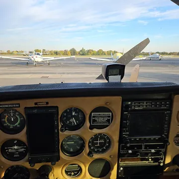 View from a small aircraft cockpit lined up on a runway